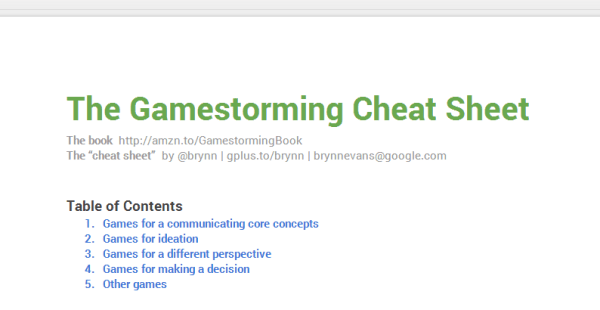 Gamestorming cheat sheet